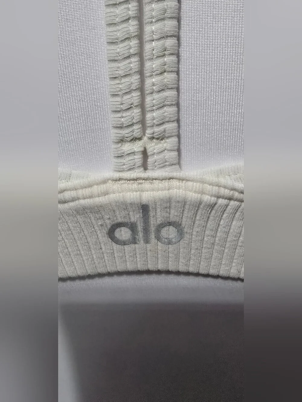 Alo Yoga Ribbed Blissful Bra in ivory/cream Color